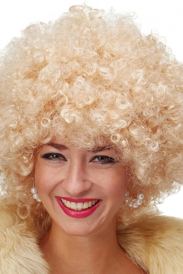 Altın Renk Kıvırcık Afro Parti Peruğu