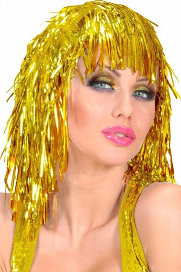 Altın Sarısı Işıltılı Metalize Parti Peruğu