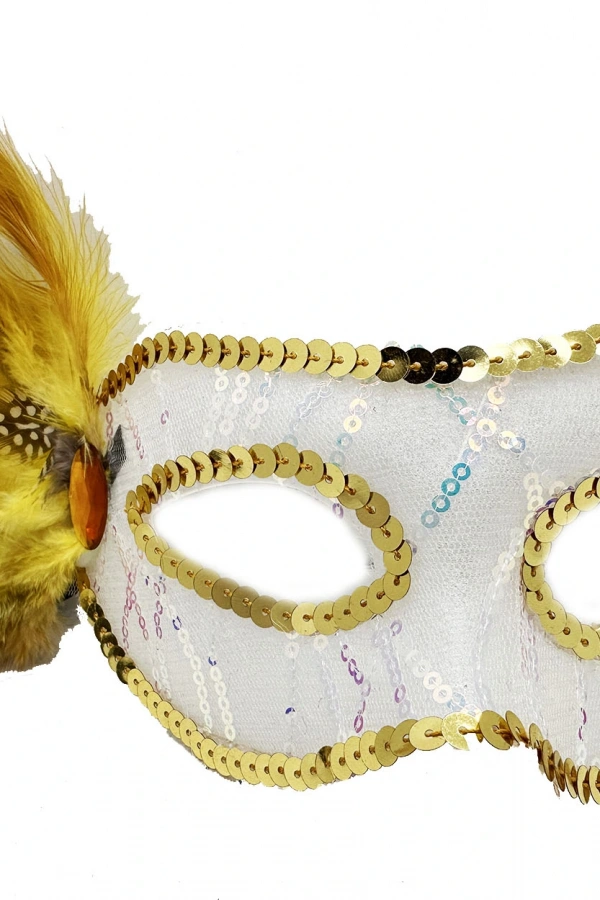 Altın Yandan Tüylü Pul Payet Parti Maskesi