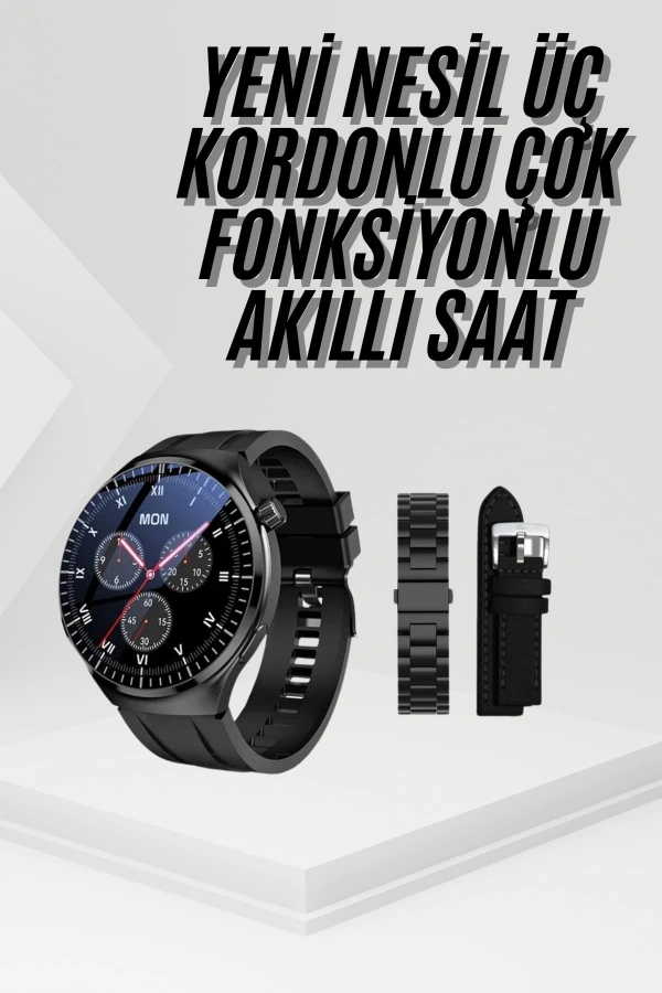 Amoled Ekran Metal Deri Silikon Kordonlu Uyku ve Sağlık Takibi