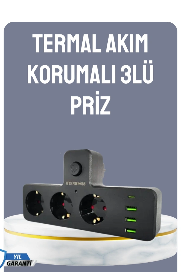 Anahtarlı Çoklu Priz 3 USB 1 Type-C Hızlı Şarj Destekli