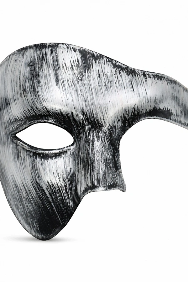 Antik Eskitme Gümüş Erkek Yarım Maske - Phantom & Balo Maskesi