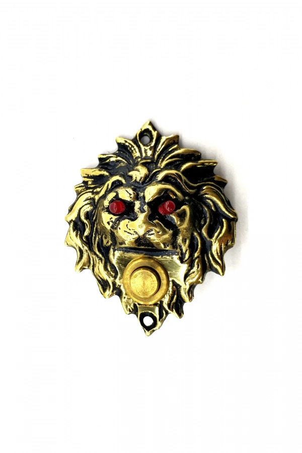 Antika Tarz Dekoratif Pirinç Aslan Kapı Zili - 100x78 mm, Antik, Led Işıklı