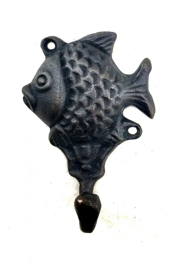 Antika Tarz Dekoratif Pirinç Balık Figürlü Askı - 84x51mm, Oksit