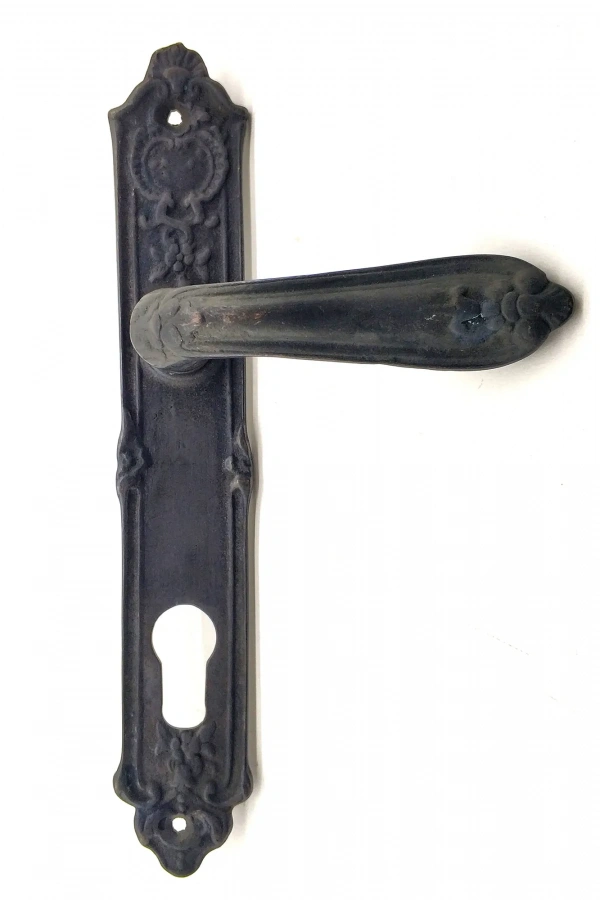 Antika Tarz Dekoratif Pirinç Çiçekli Oda Kapı Kolu - 240x40 mm, Oksit