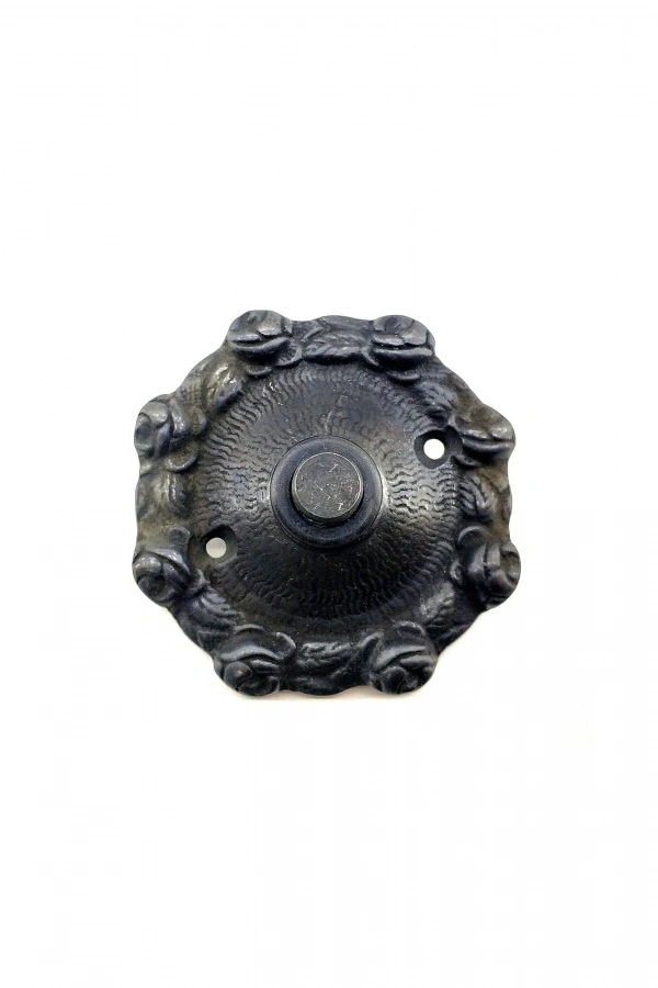 Antika Tarz Dekoratif Pirinç Güllü Kapı Zili - 75mm, Oksit