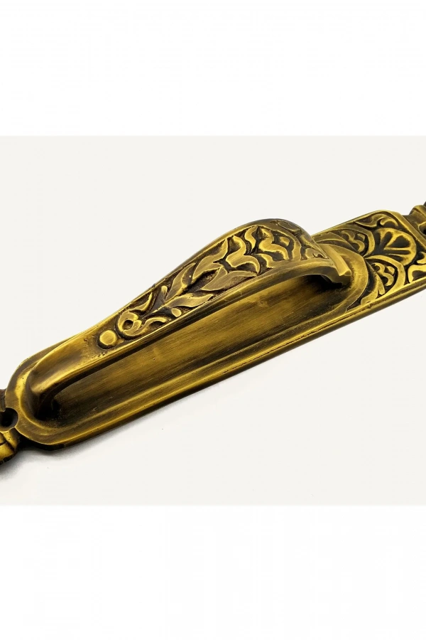 Antika Tarz Dekoratif Pirinç Kubbeli Çekme Kapı Kolu - 396x68 mm, Antik