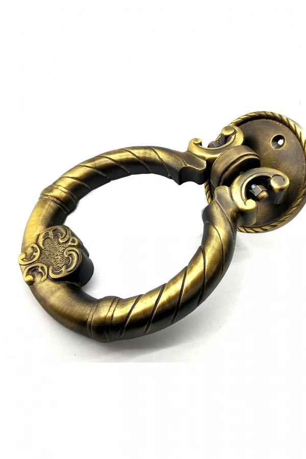 Antika Tarz Dekoratif Pirinç Saray Kapı Tokmağı, Taktak - 97mm, Antik