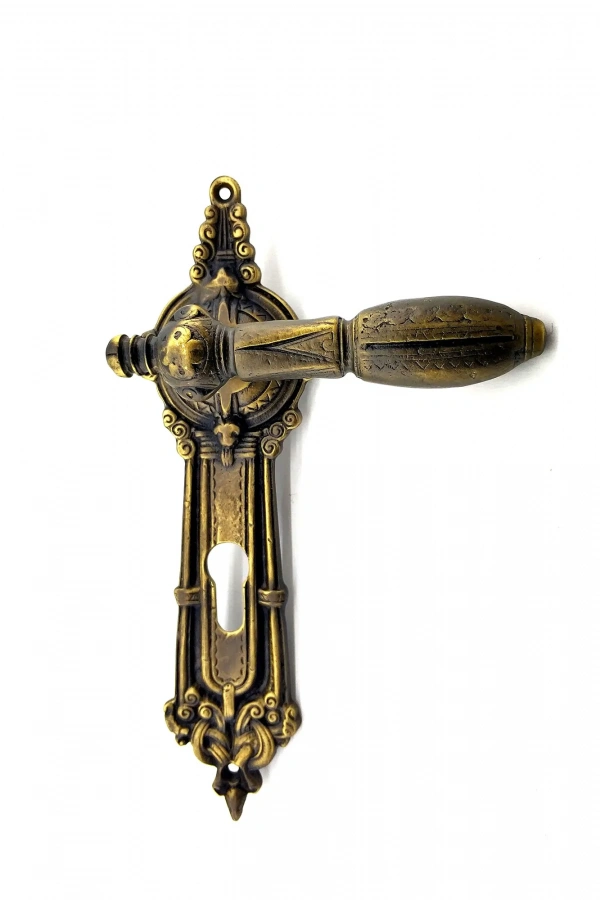 Antika Tarz Dekoratif Pirinç Şato Model Oda Kapı Kolu - 262x83 mm, Antik