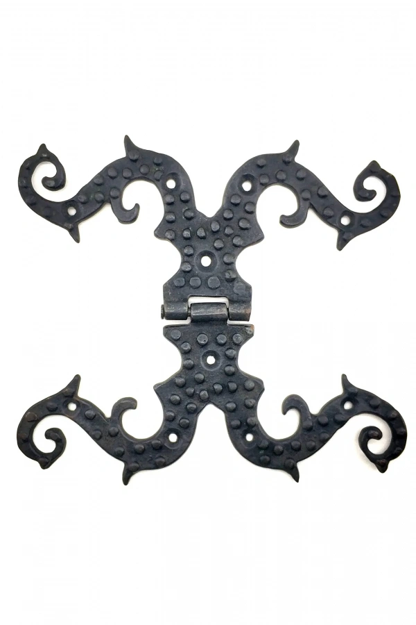 Antika Tarz Dekoratif Pirinç Süslü Menteşe - 190x170 mm, Oksit