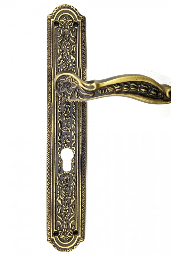 Antika Tarz Dekoratif Pirinç Ulu Model Desenli Banyo, WC Kapı Kolu - 354x57 mm, Antik