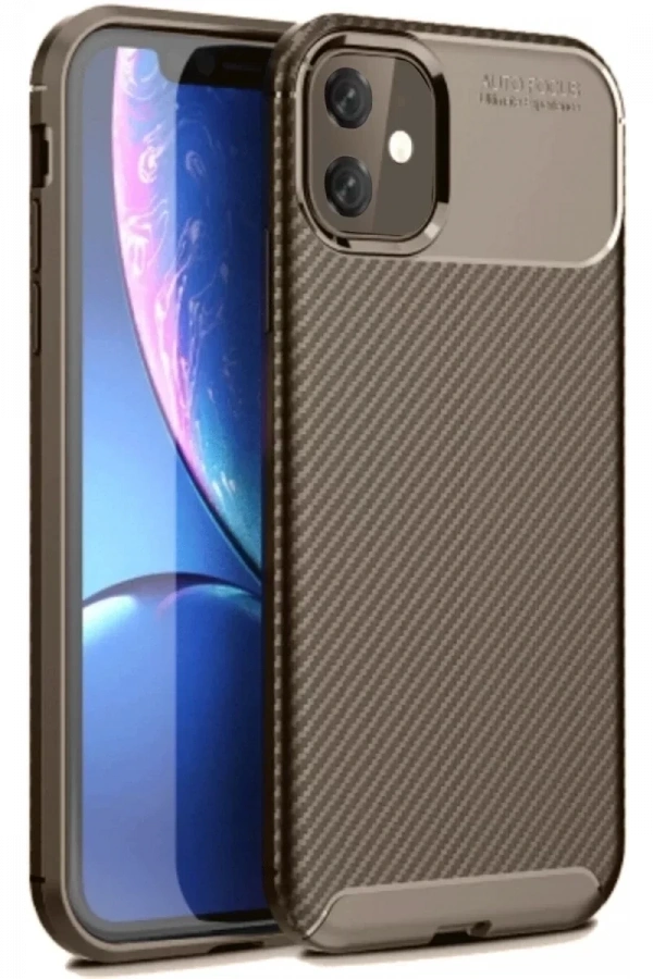 Apple iPhone 11 Kılıf Auto Focus Karbon Kapak - Kahverengi