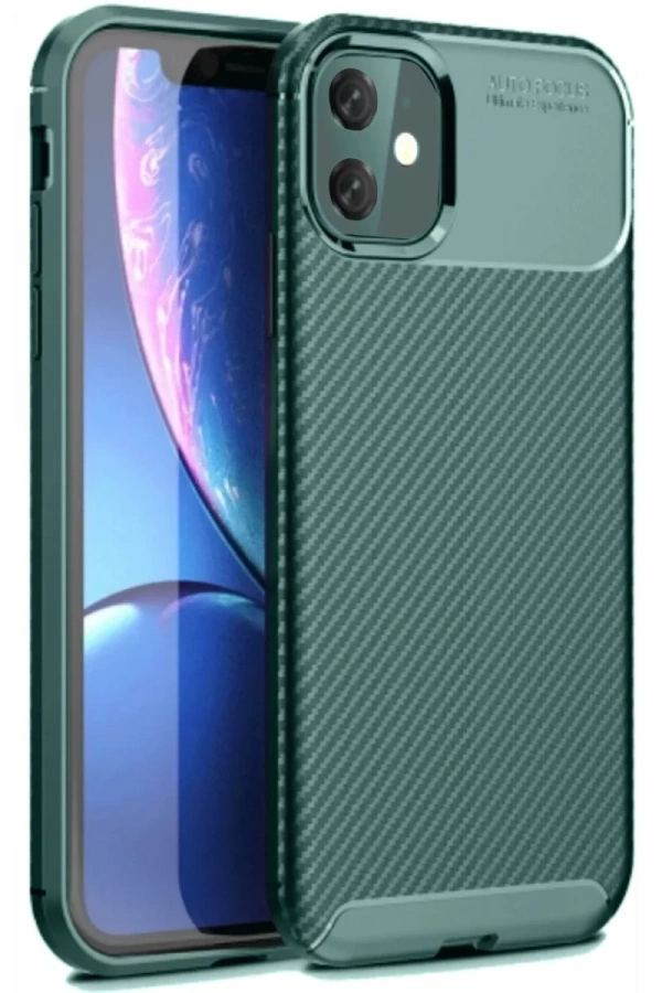 Apple iPhone 11 Kılıf Auto Focus Karbon Kapak - Koyu Yeşil
