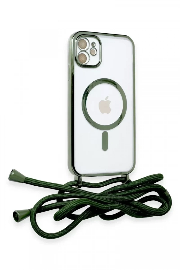 Apple iPhone 11 Kılıf Divo Lazer Askılı Magsafe Kapak - Koyu Yeşil