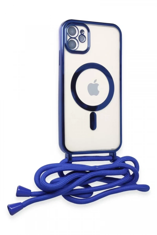 Apple iPhone 11 Kılıf Divo Lazer Askılı Magsafe Kapak - Mavi