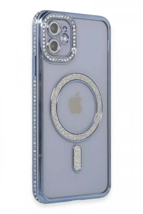 Apple iPhone 11 Kılıf Joke Simli Magneticsafe Kılıf - Mavi