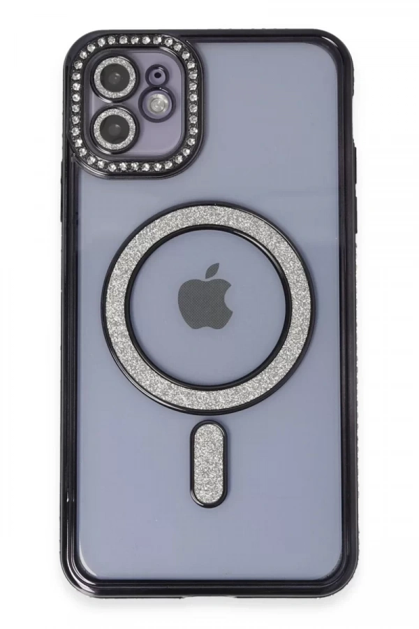 Apple iPhone 11 Kılıf Joke Simli Magneticsafe Kılıf - Siyah