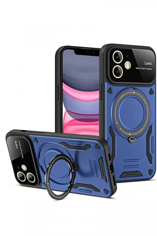 Apple iPhone 11 Kılıf Joy Lens Standlı Kapak - Lacivert