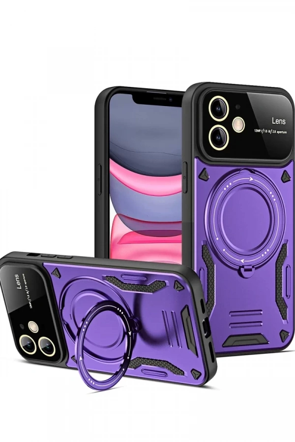 Apple iPhone 11 Kılıf Joy Lens Standlı Kapak - Mor