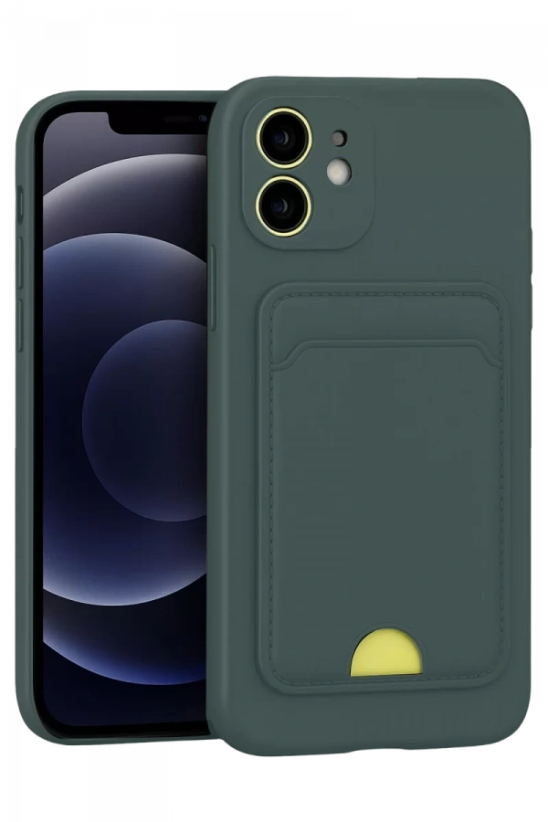 Apple iPhone 11 Kılıf Kelvin Kartvizitli Silikon - Koyu Yeşil