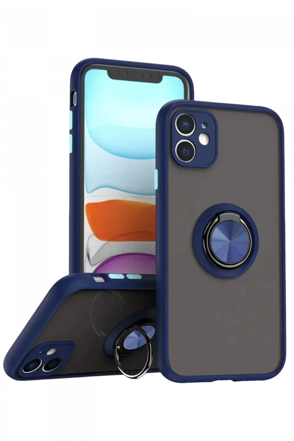 Apple iPhone 11 Kılıf Montreal Yüzüklü Silikon Kapak - Lacivert
