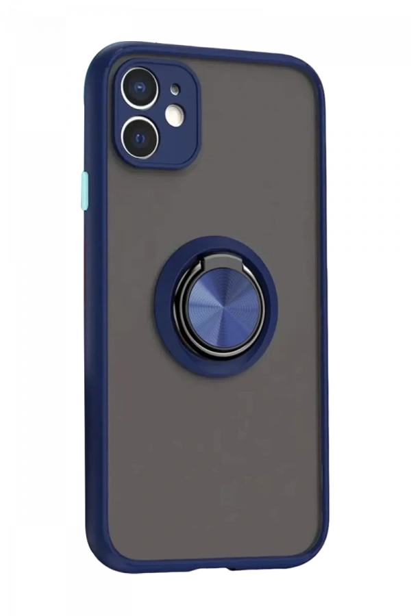 Apple iPhone 11 Kılıf Montreal Yüzüklü Silikon Kapak - Lacivert