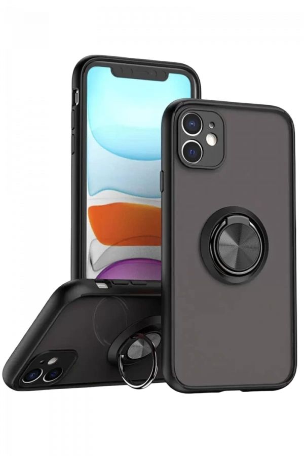 Apple iPhone 11 Kılıf Montreal Yüzüklü Silikon Kapak - Siyah