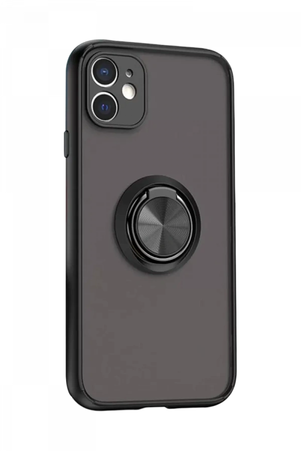 Apple iPhone 11 Kılıf Montreal Yüzüklü Silikon Kapak - Siyah