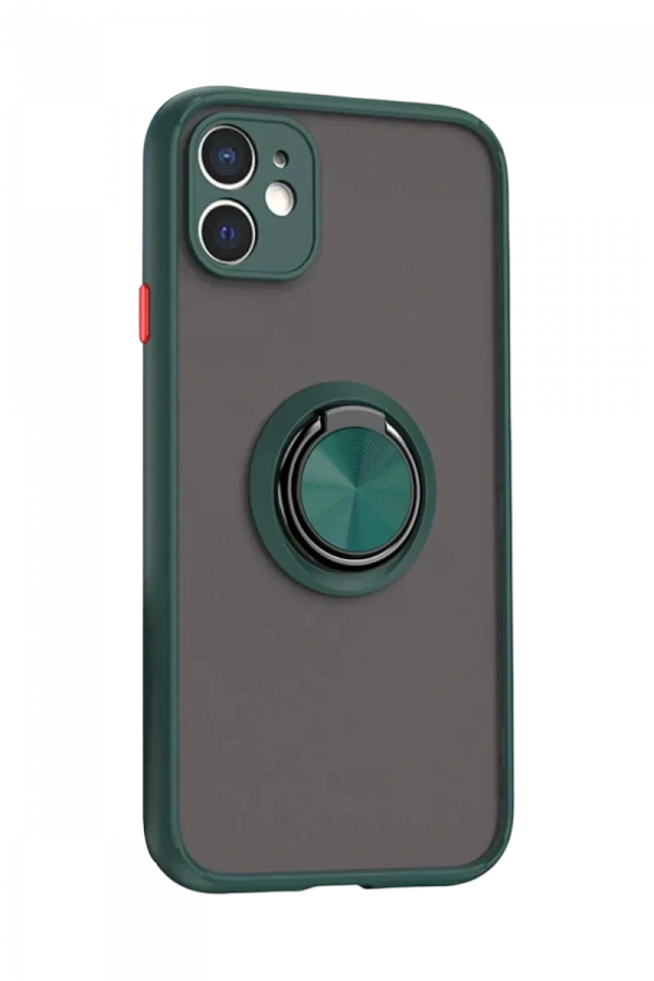 Apple iPhone 11 Kılıf Montreal Yüzüklü Silikon Kapak - Yeşil