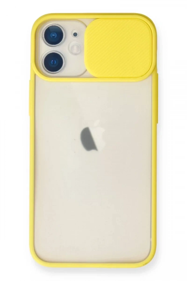 Apple iPhone 11 Kılıf Palm Buzlu Kamera Sürgülü Silikon - Sarı