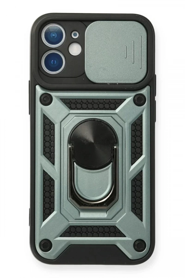 Apple iPhone 11 Kılıf Pars Lens Yüzüklü Silikon - Yeşil