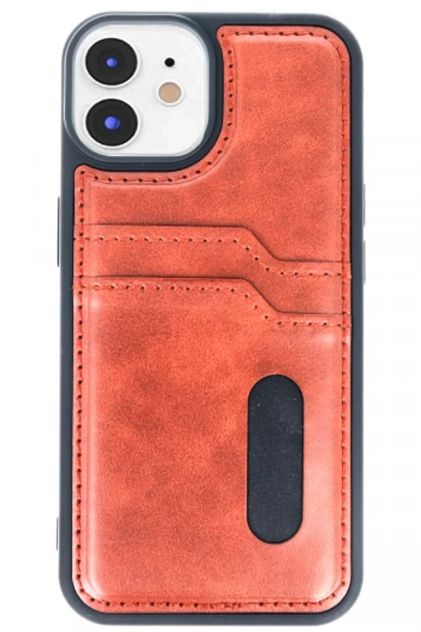Apple iPhone 11 Kılıf Sara Kartvizitli Deri Kılıf - Taba