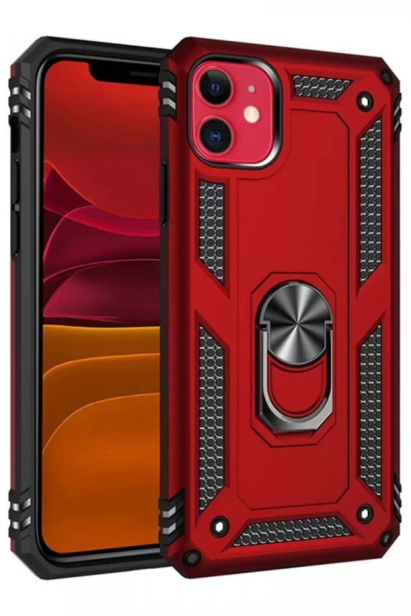 Apple iPhone 11 Kılıf Sofya Yüzüklü Silikon Kapak - Kırmızı