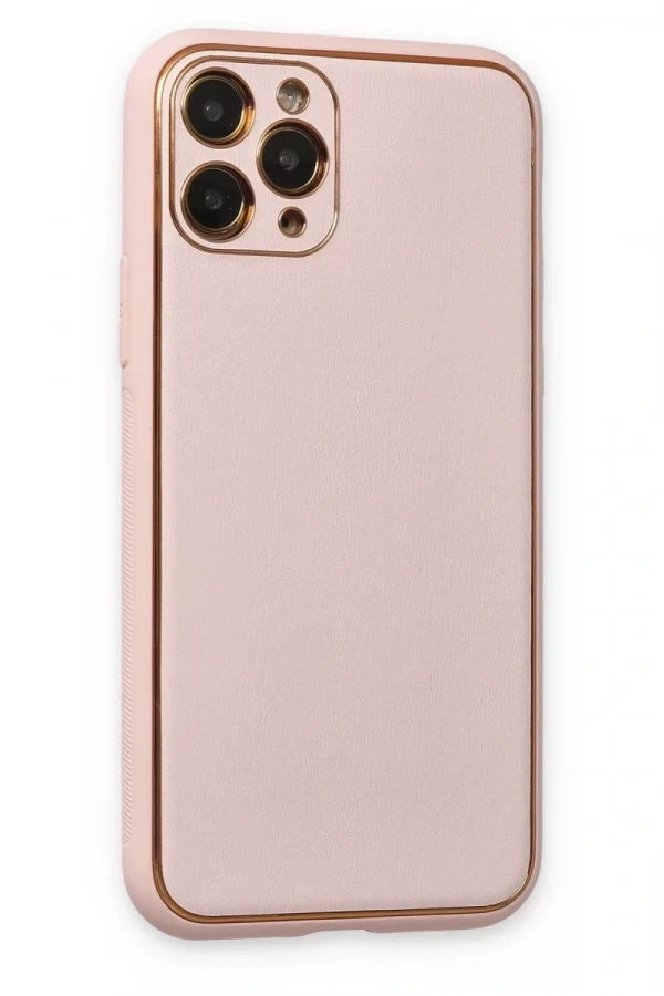 Apple iPhone 11 Pro Kılıf Coco Deri Silikon Kapak - Pudra
