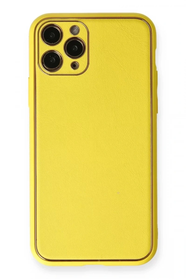 Apple iPhone 11 Pro Kılıf Coco Deri Silikon Kapak - Sarı