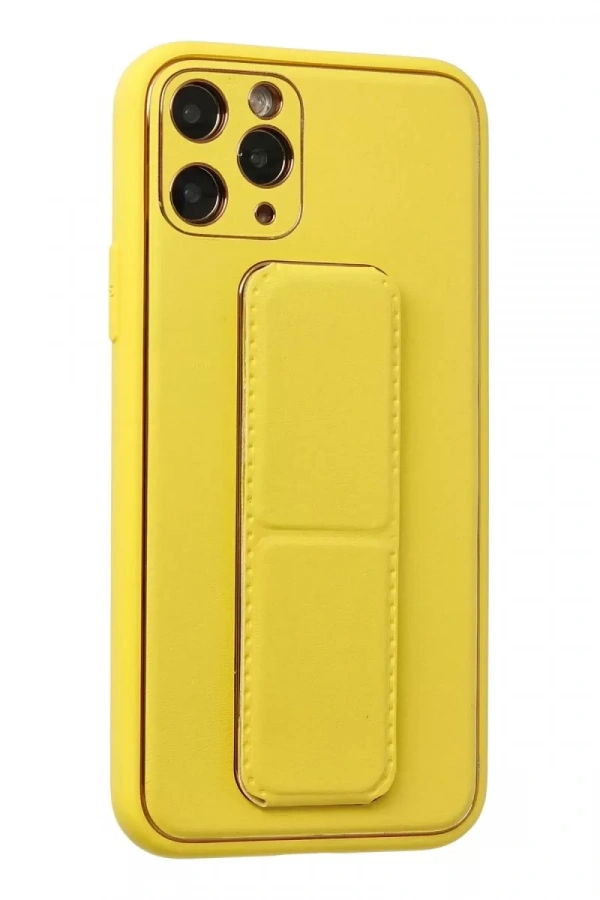 Apple iPhone 11 Pro Kılıf Coco Deri Standlı Kapak - Sarı