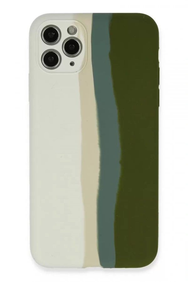 Apple iPhone 11 Pro Kılıf Ebruli Lansman Silikon - Beyaz-Yeşil