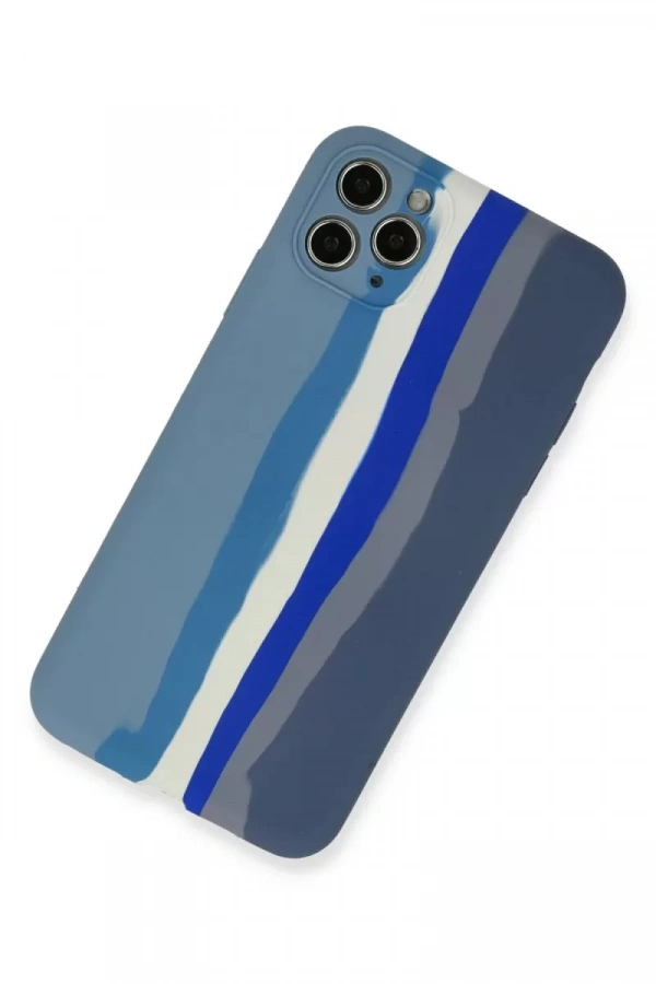 Apple iPhone 11 Pro Kılıf Ebruli Lansman Silikon - Mavi-Gri