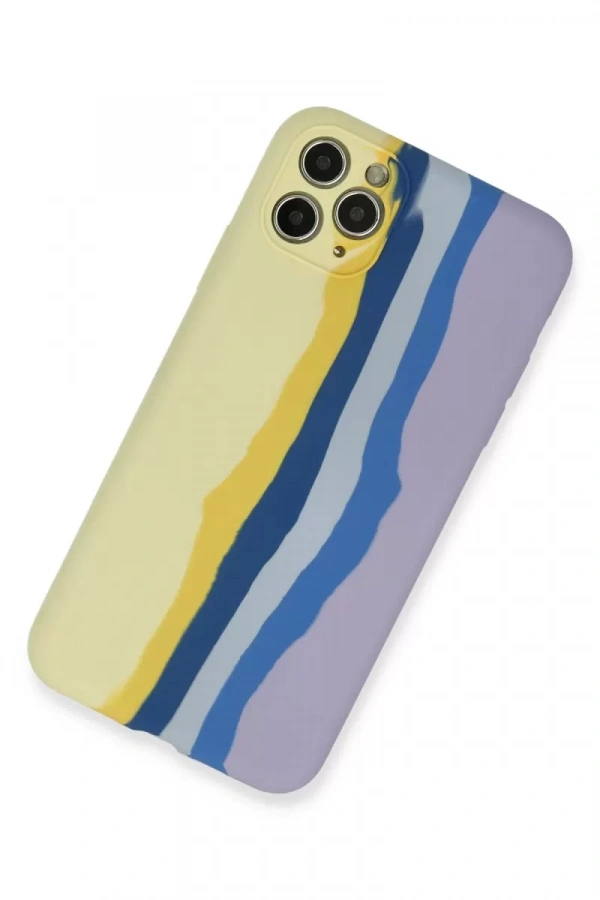 Apple iPhone 11 Pro Kılıf Ebruli Lansman Silikon - Sarı-Lila