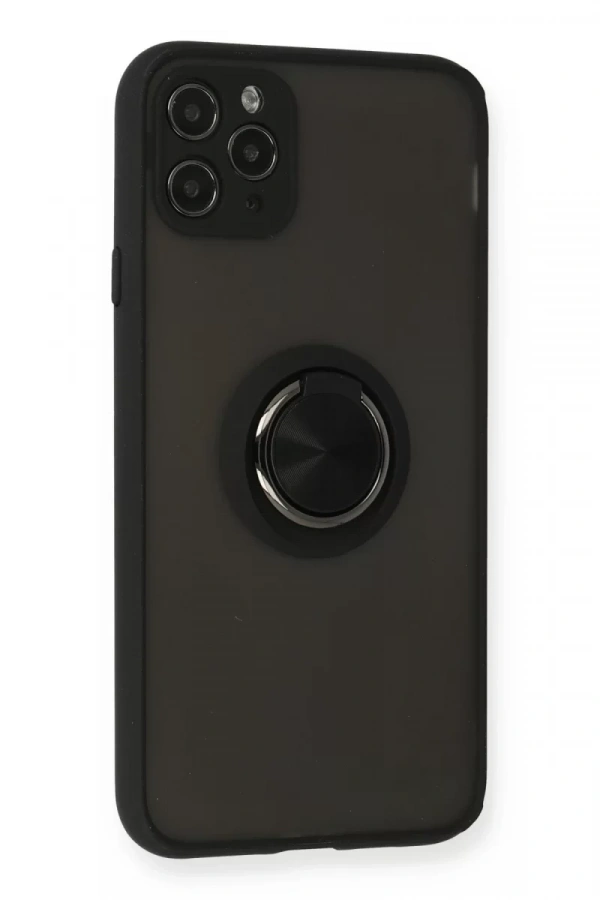 Apple iPhone 11 Pro Kılıf Montreal Yüzüklü Silikon Kapak - Siyah