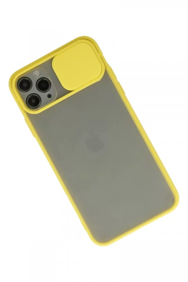 Apple iPhone 11 Pro Kılıf Palm Buzlu Kamera Sürgülü Silikon - Sarı