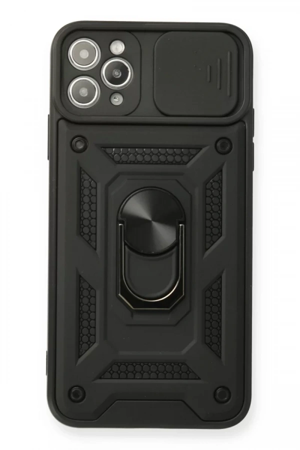 Apple iPhone 11 Pro Kılıf Pars Lens Yüzüklü Silikon - Siyah