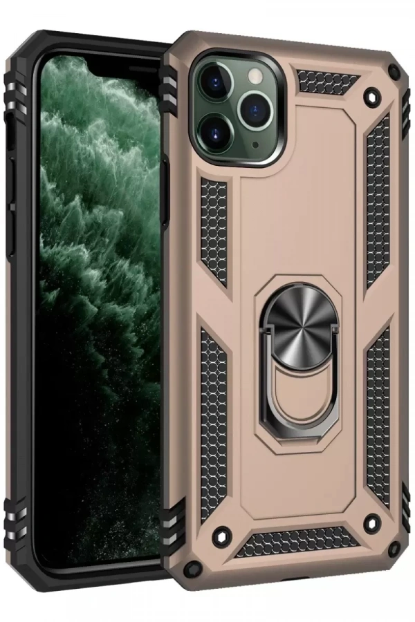 Apple iPhone 11 Pro Kılıf Sofya Yüzüklü Silikon Kapak - Gold