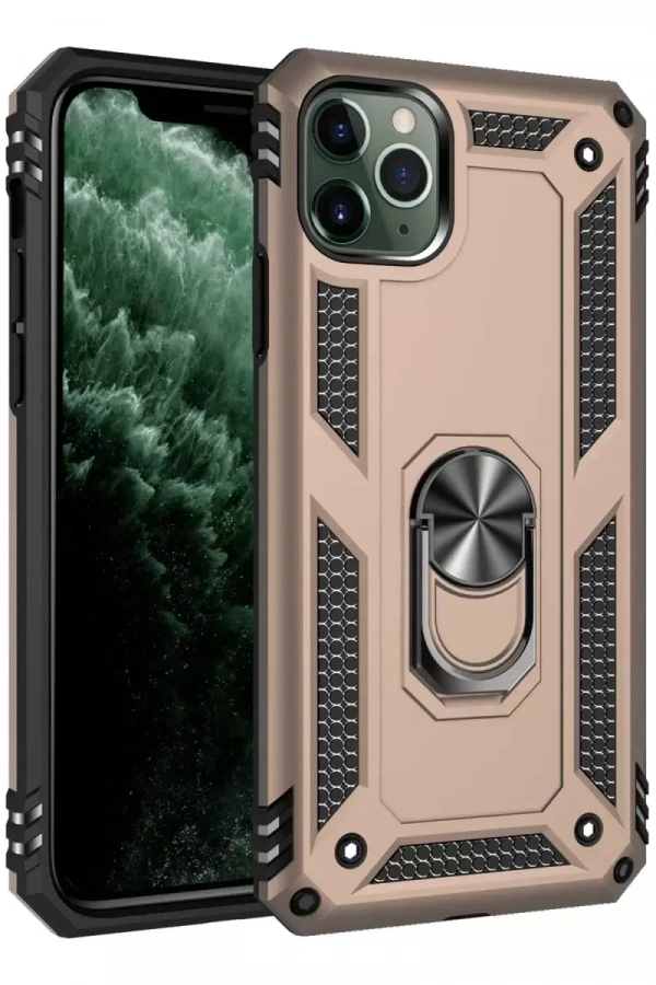 Apple iPhone 11 Pro Kılıf Sofya Yüzüklü Silikon Kapak - Gold
