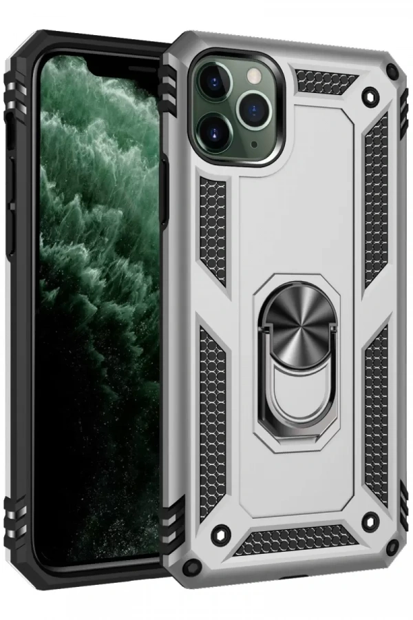Apple iPhone 11 Pro Kılıf Sofya Yüzüklü Silikon Kapak - Gümüş