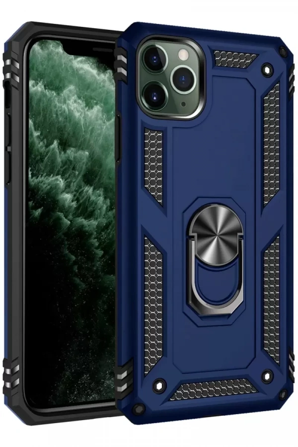 Apple iPhone 11 Pro Kılıf Sofya Yüzüklü Silikon Kapak - Lacivert