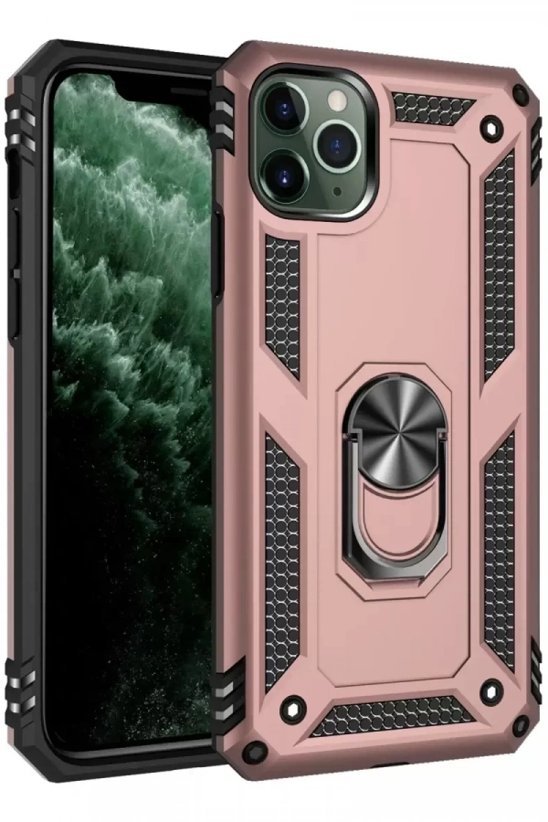 Apple iPhone 11 Pro Kılıf Sofya Yüzüklü Silikon Kapak - Rose