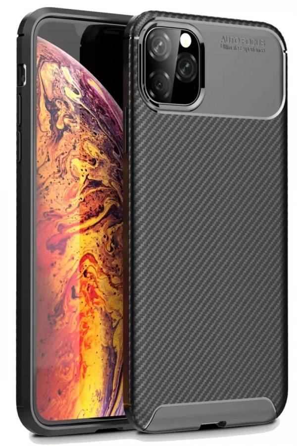 Apple iPhone 11 Pro Max Kılıf Auto Focus Karbon Kapak - Siyah