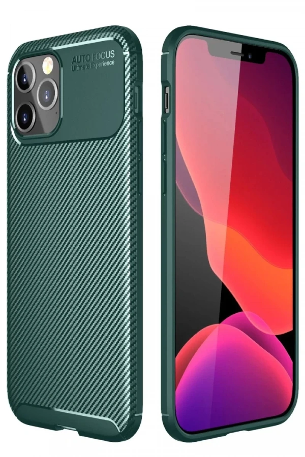 Apple iPhone 11 Pro Max Kılıf Auto Focus Karbon Kapak - Yeşil