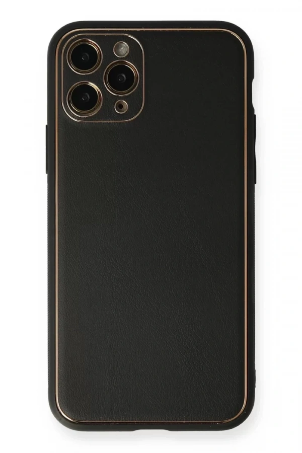 Apple iPhone 11 Pro Max Kılıf Coco Deri Silikon Kapak - Siyah